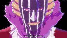 a close up of a cartoon character with the words " it is utterly comical " on the bottom