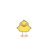 a pixel art drawing of a chicken surrounded by hot dogs and a question mark