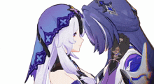 a couple of anime characters standing next to each other with their eyes closed
