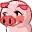 a close up of a cartoon pig 's head with a red nose and glasses .