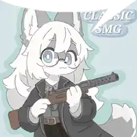 a cartoon drawing of a furry character holding a gun with the words classic smg above her