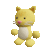 a yellow and white stuffed animal is standing on a white surface .