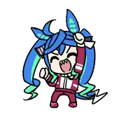 a cartoon drawing of a girl with blue hair and a red jacket