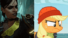 a close up of a cartoon character and a close up of a cartoon character with a red hat