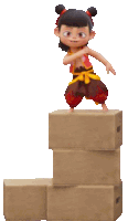 a cartoon character standing on top of a stack of boxes