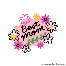 a pink background with flowers and the words " best mom " on it