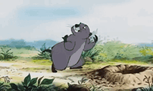 a cartoon drawing of a groundhog standing in a field