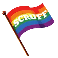 a rainbow flag with the words scruff on it