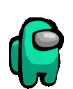 a green among us character is standing on a white surface .
