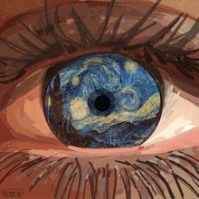 a drawing of an eye with a starry night painting in it