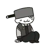 a black and white drawing of a person with the word ovi on their jacket