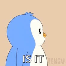 a penguin with the words what is it on its face