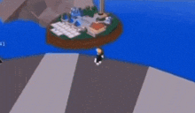 a person is standing on a small island in a video game