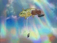 a cartoon spongebob is flying through the air with a parachute