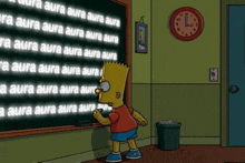 bart simpson stands in front of a blackboard that says aura