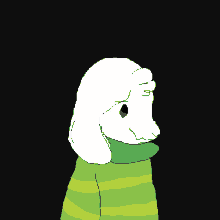 a drawing of a white goat wearing a green and yellow striped sweater