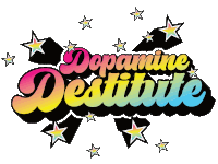 a colorful logo for dopamine destitute with stars surrounding it