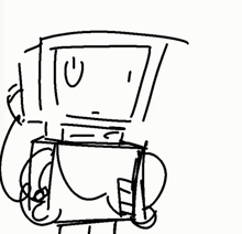 a cartoon drawing of a green and purple tv