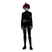 a cartoon character with red hair and black pants is standing in front of a white background