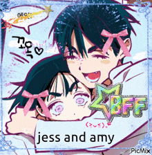 a picture of a boy and girl with the words jess and amy on it