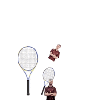 a man is holding a tennis racquet in front of his head .