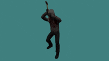 a man in a bloody hoodie holding a bat
