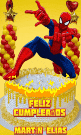 a birthday cake with a spider man on it and the words feliz cumpleanos