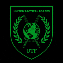 a united tactical forces logo with a globe and swords