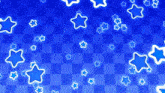 a blue checkered background with blue stars floating in the air