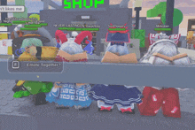 a screenshot of a video game where a person is asking if they should emote together