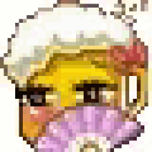 a pixel art illustration of a woman holding a fan and sunglasses .