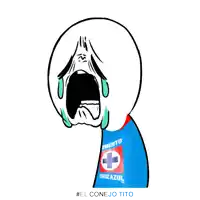a cartoon of a person crying with a blue shirt that says cruz azul
