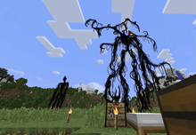 a screenshot of a minecraft game shows a silhouette of a person standing in a field