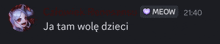a screenshot of a chat with a meow notification