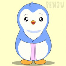 a penguin holding a sign that says " thank you grandma "