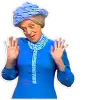 a woman wearing a blue hat and a blue dress