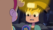 a cartoon character with a flashlight on her head and a badge with a star on it