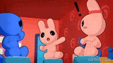a cartoon of two pink rabbits sitting next to each other with a gifrun.com watermark