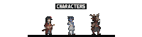 three pixel art characters standing next to each other with the words characters above them