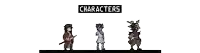 three pixel art characters standing next to each other with the words characters above them