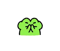 a green frog with a sad face on a white background