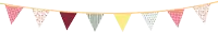 a string of colorful triangle flags with different patterns on them