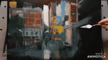 a person is painting a city street with a spatula and the words made in animatica on the bottom