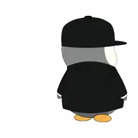 a penguin wearing a tuxedo and bow tie holds a gold coin
