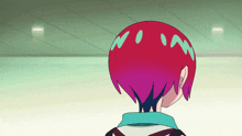 a cartoon drawing of a person with red hair and the letter w on their forehead