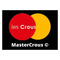 a mastercrous logo with a red and yellow circle on a black background