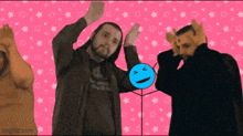 a group of men are dancing in front of a pink background that says imgflip.com on it