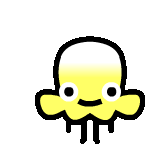 a cartoon drawing of a yellow octopus with white eyes and a smile .