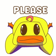 a cartoon of a duck with the word please written above it