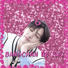 a picture of bangchan de paul with a pink background